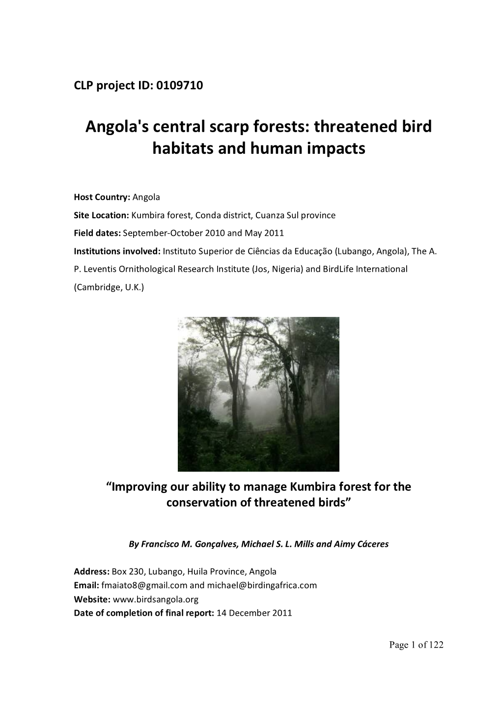 Angola's Central Scarp Forests: Threatened Bird Habitats and Human Impacts