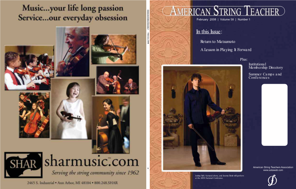 In This Issue: Joshua Bell, Featured Above, and Jeremy Denk Will Perform Denk Will Perform and Jeremy Bell, Featured Above, Joshua Nationalat Conference