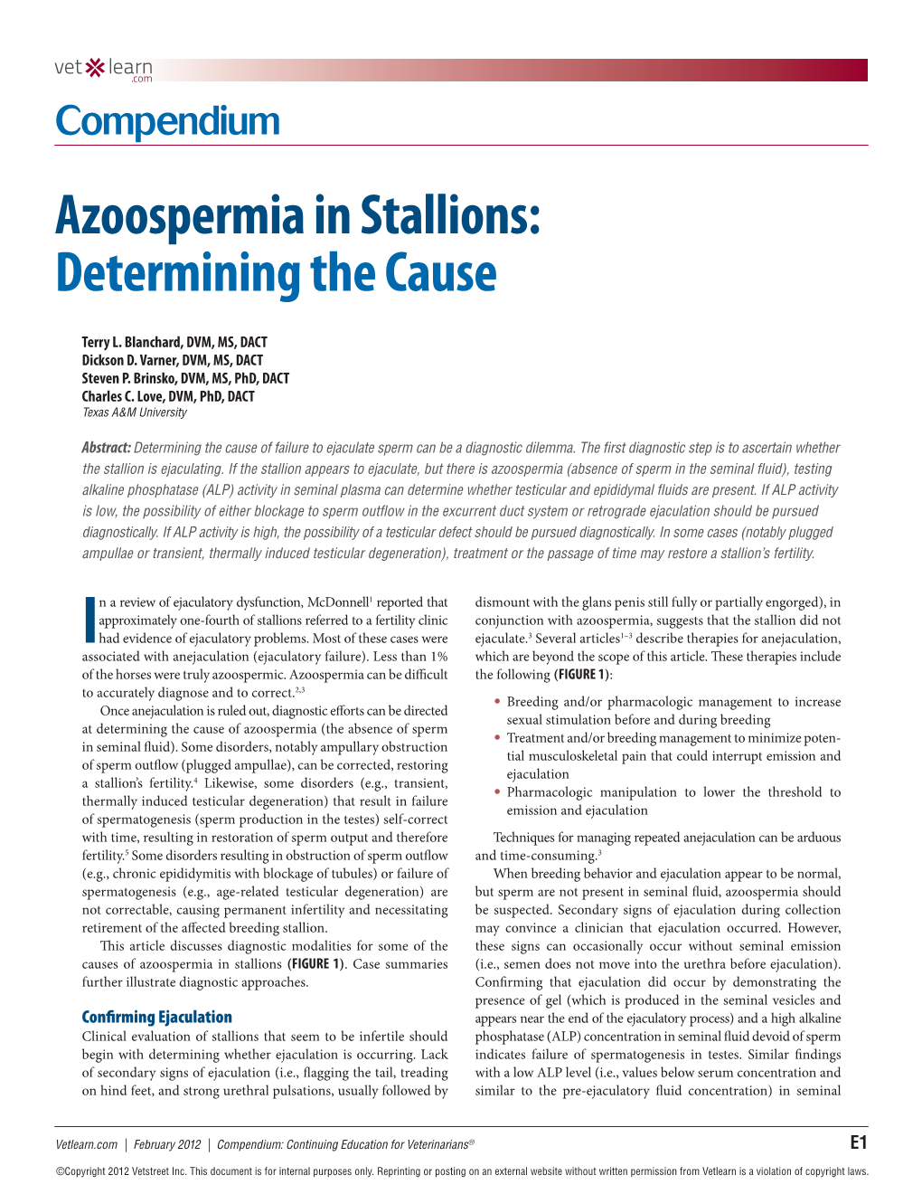 Azoospermia in Stallions: Determining the Cause