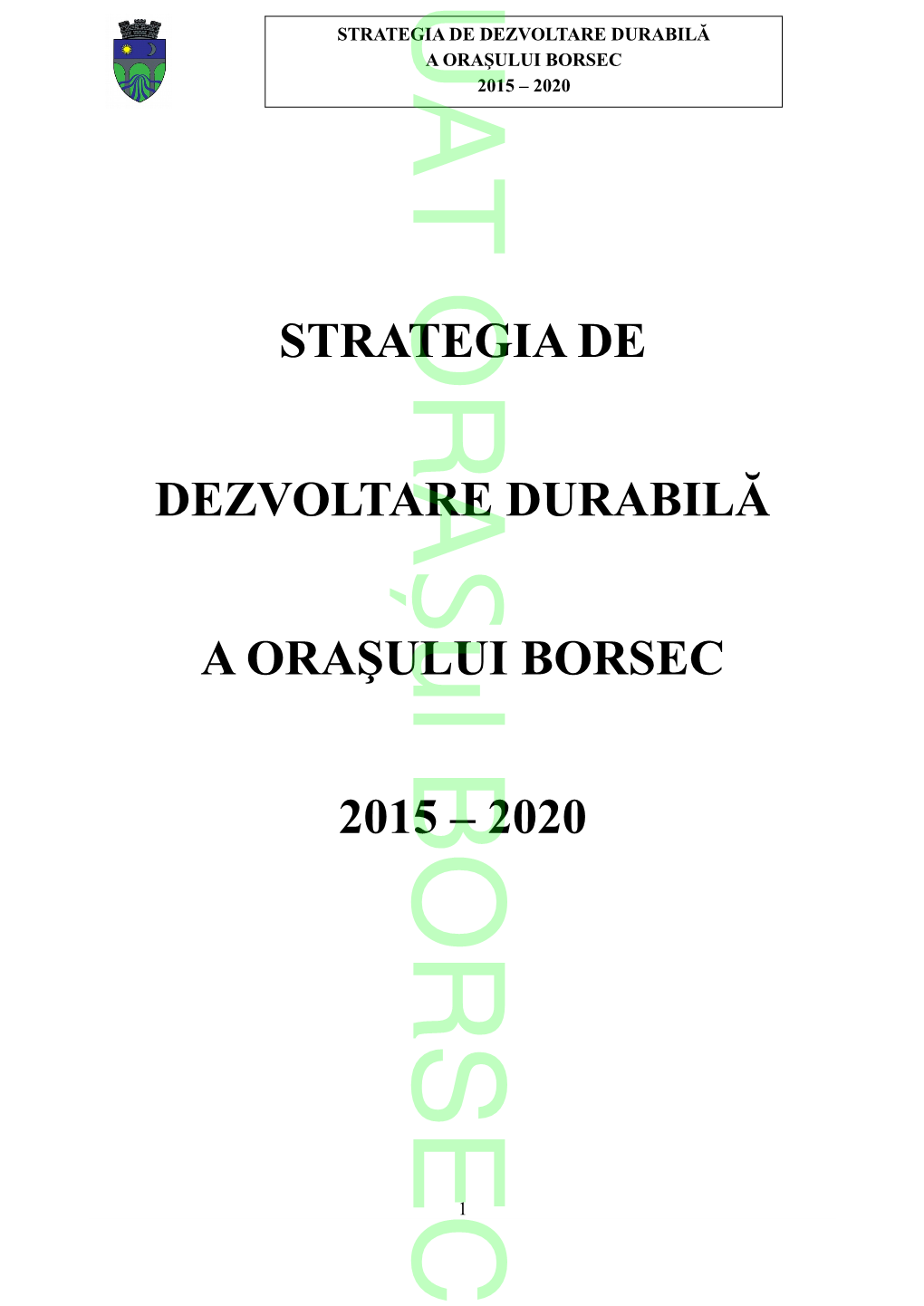 Strategia De Dezvoltare Durabilă a Oraşului Borsec