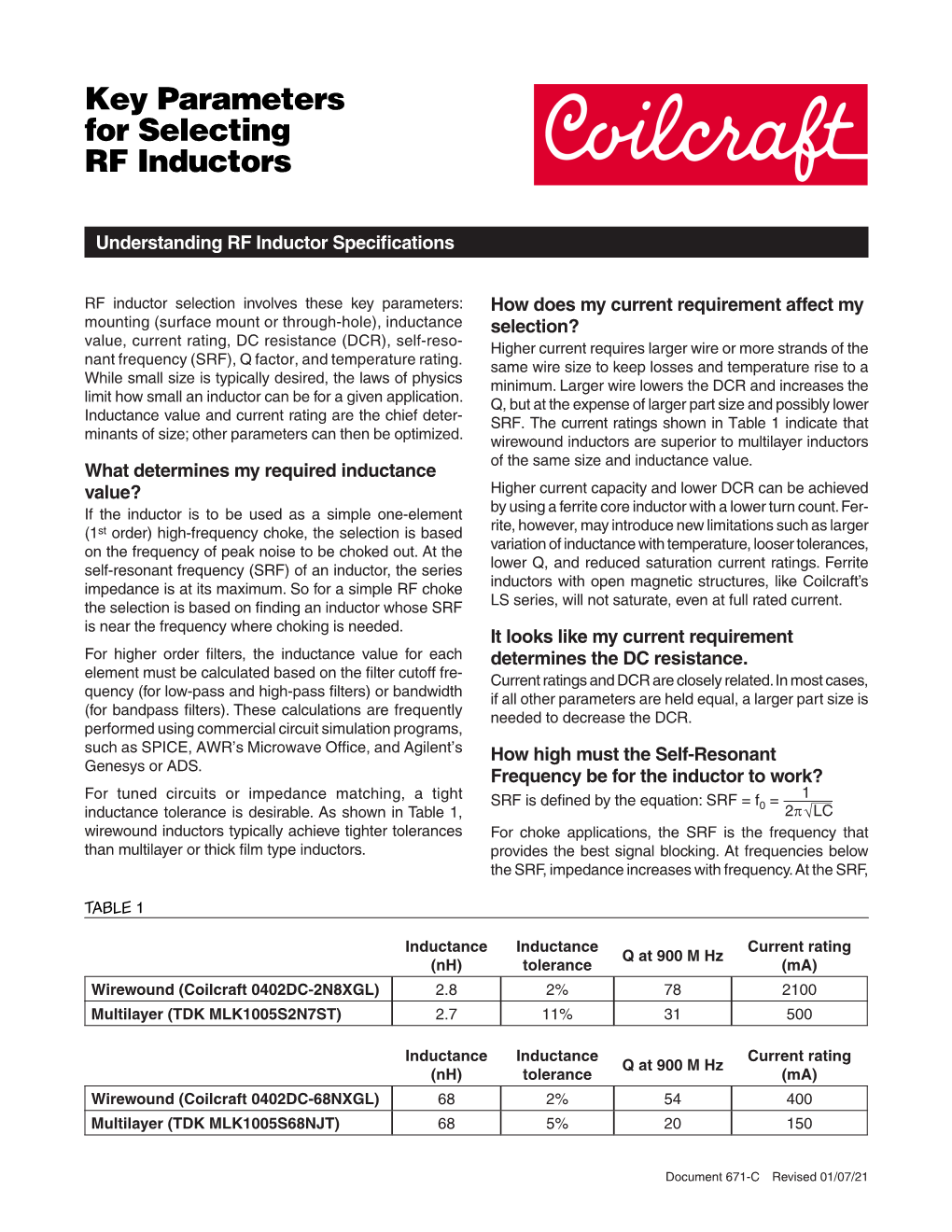 Key Parameters for Selecting RF Inductors