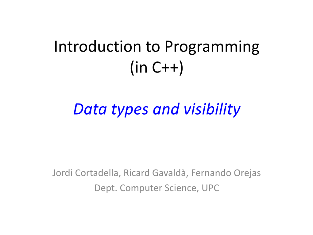 Introduction to Programming (In C++)