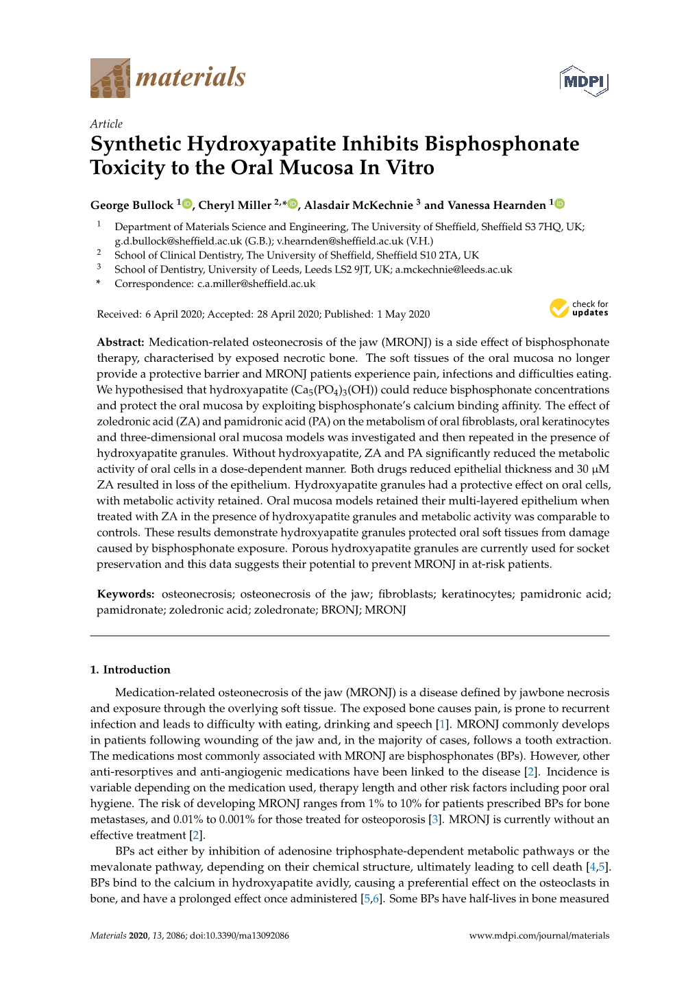 Synthetic Hydroxyapatite Inhibits Bisphosphonate Toxicity to the Oral Mucosa in Vitro