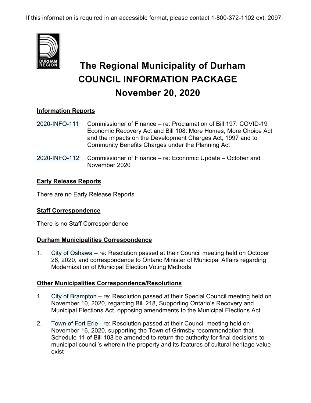 Council Information Package, November 20, 2020