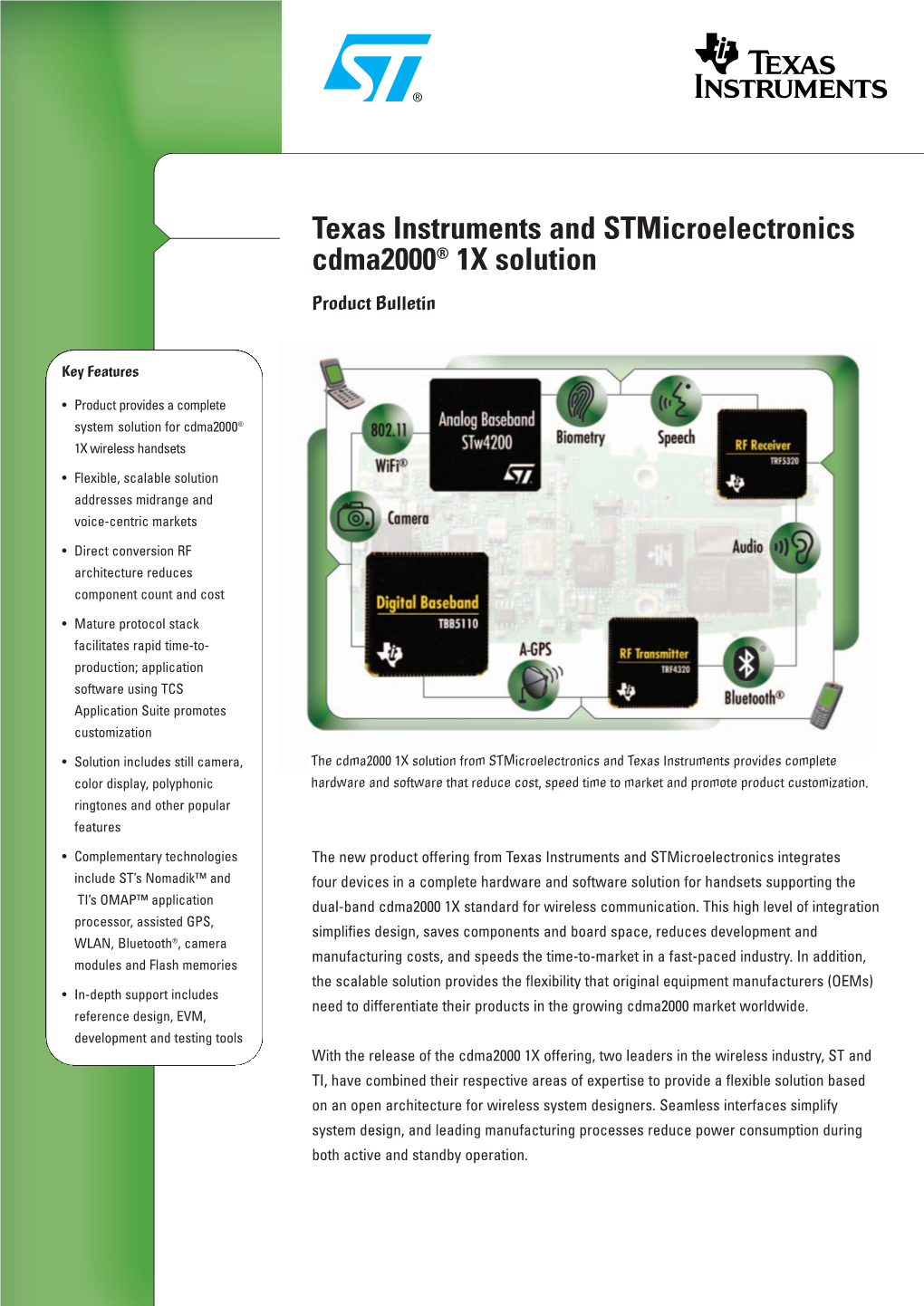 Texas Instruments and Stmicroelectronics Cdma2000® 1X Solution