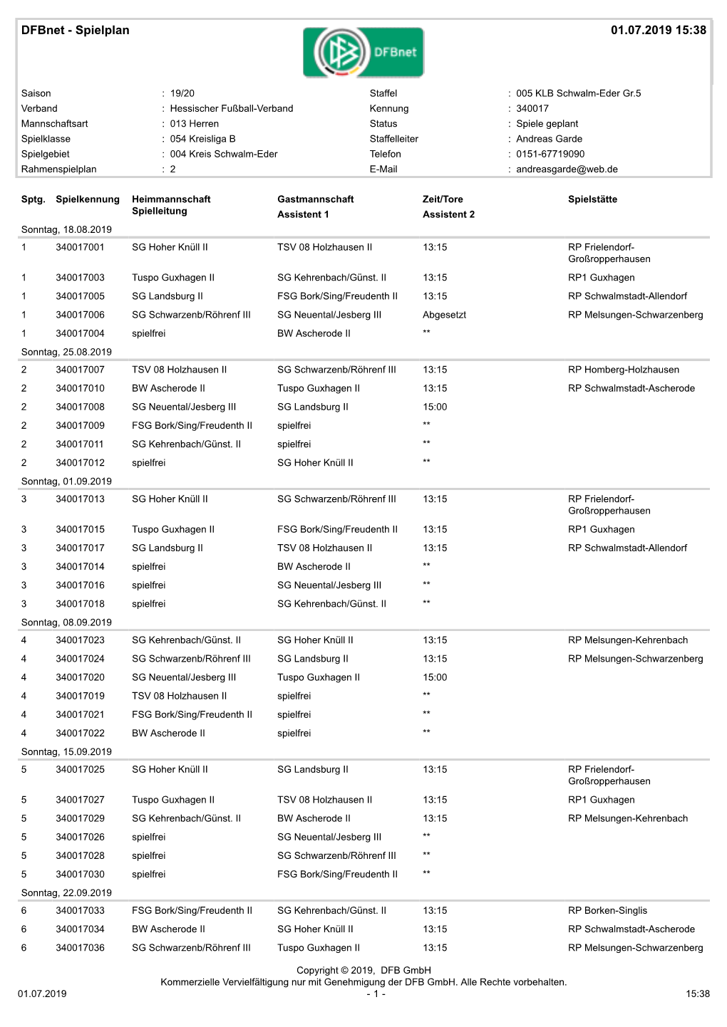 Dfbnet - Spielplan 01.07.2019 15:38