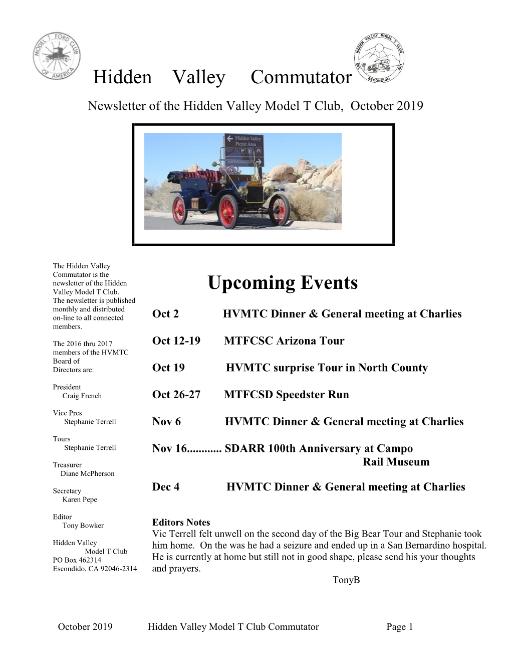 Hidden Valley Model T Club, October 2019