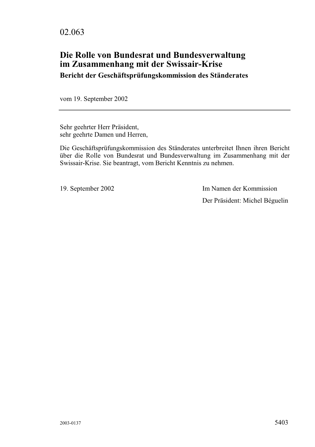 Berichtes Aufsichtskommissionen GPK 2002 Die Rolle Von Bundesrat