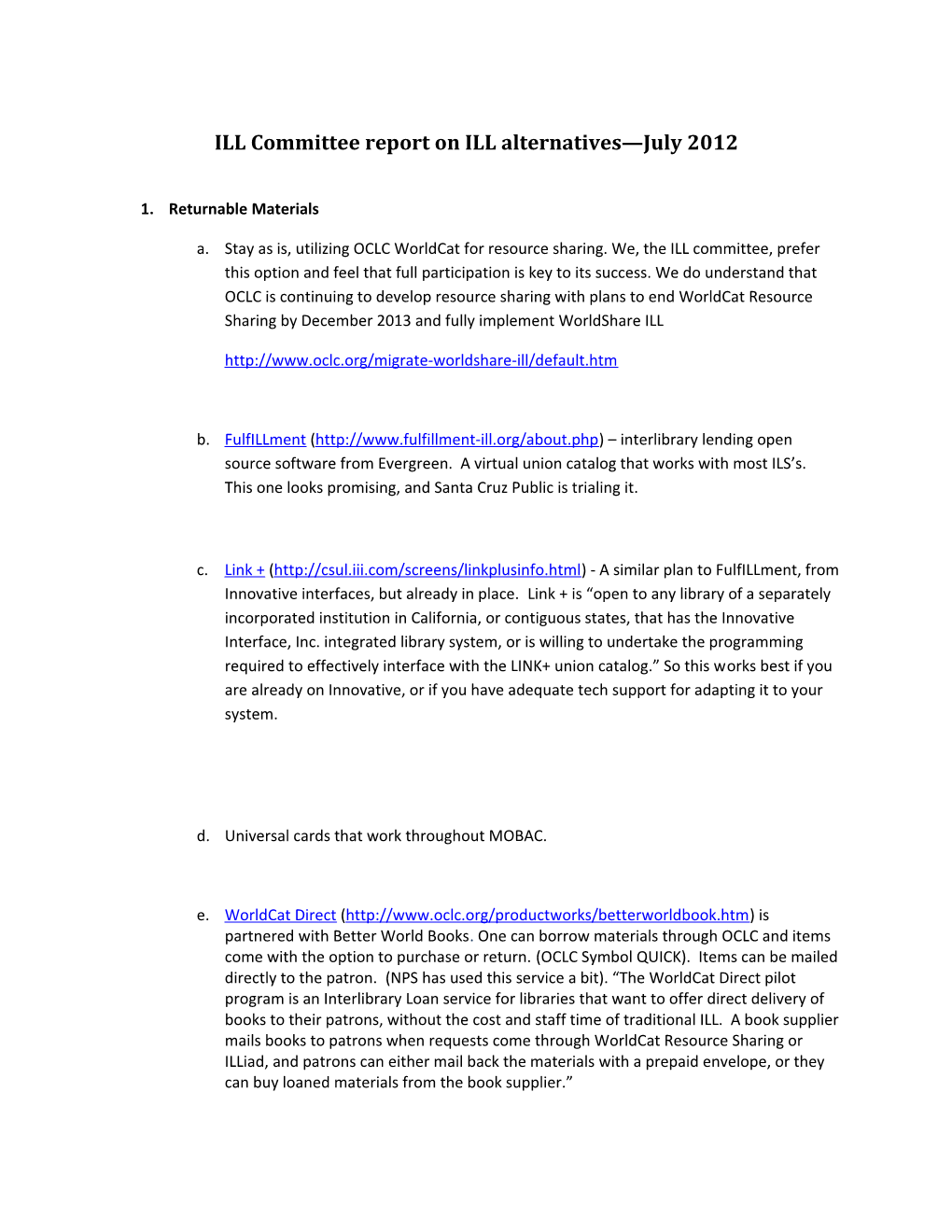 ILL Committee Report on ILL Alternatives July 2012