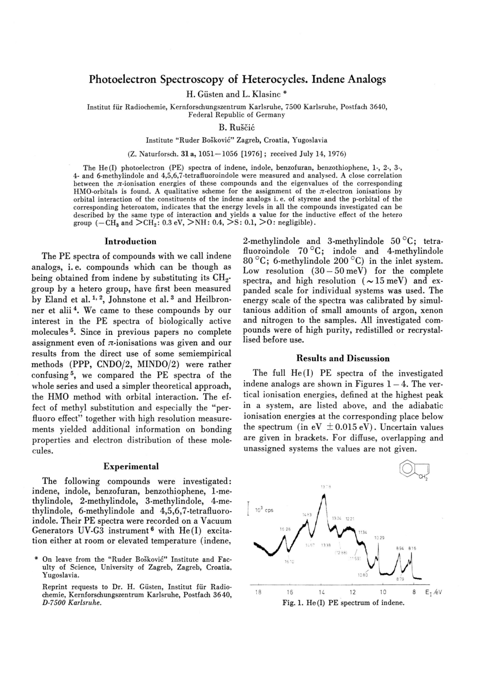 Photoelectron Spectroscopy of Heterocycles. Indene Analogs H