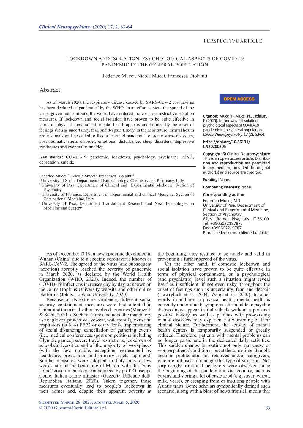 Psychological Aspects of COVID-19 Pandemic in the General Population