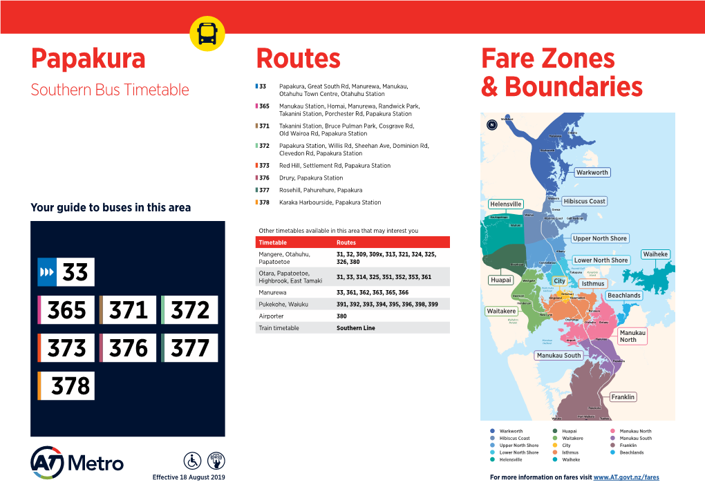 Routes Papakura Fare Zones & Boundaries