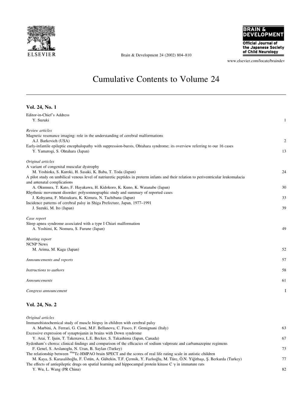 Cumulative Contents to Volume 24