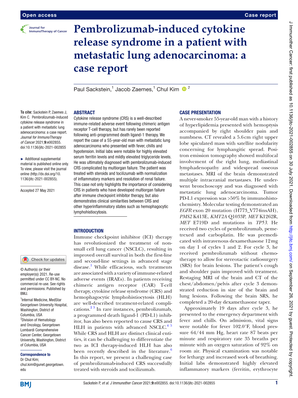 Pembrolizumab-Induced Cytokine Release Syndrome in a Patient With