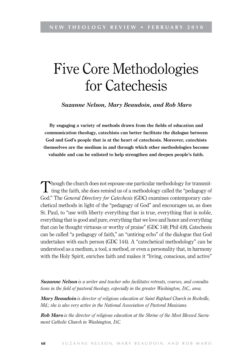 Five Core Methodologies for Catechesis