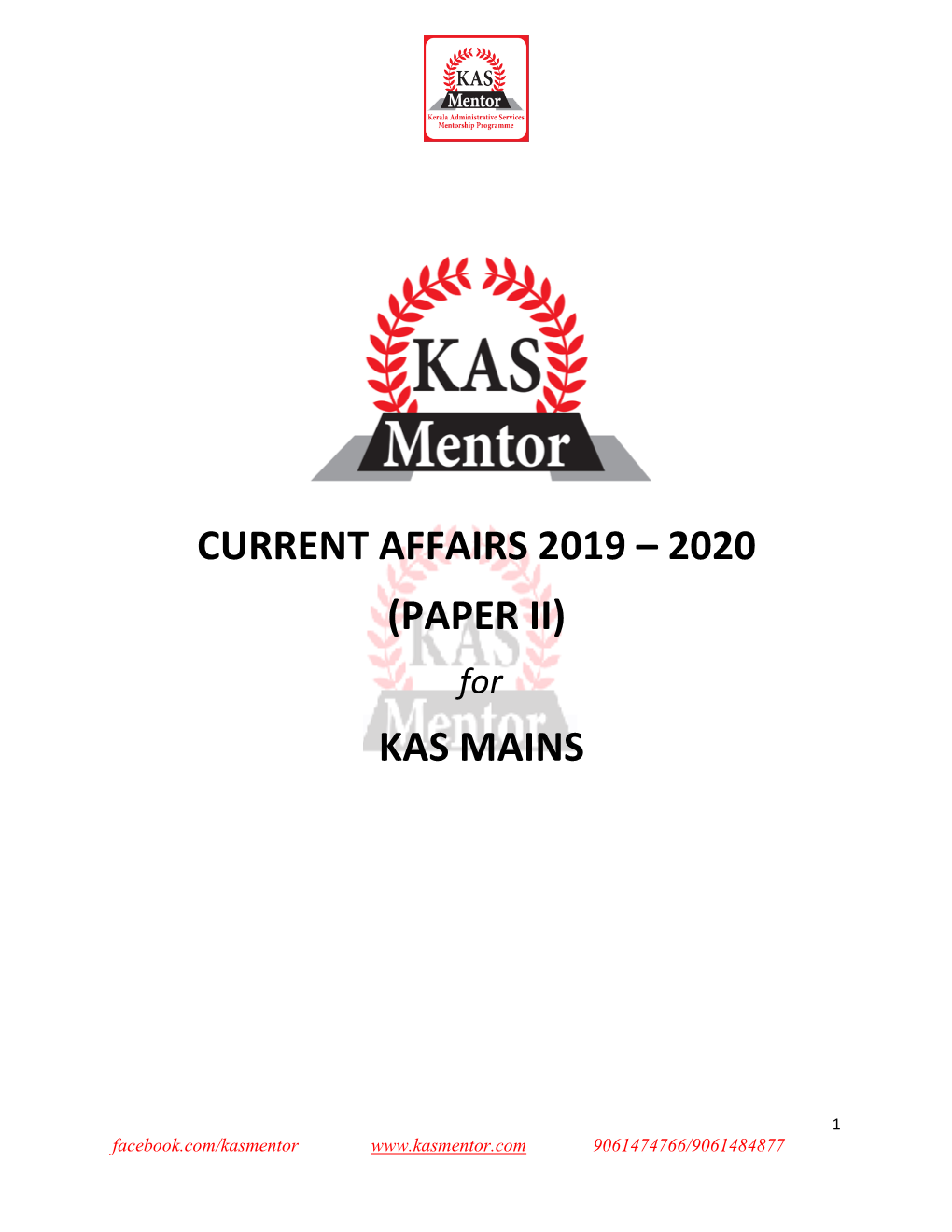 CURRENT AFFAIRS 2019 – 2020 (PAPER II) For