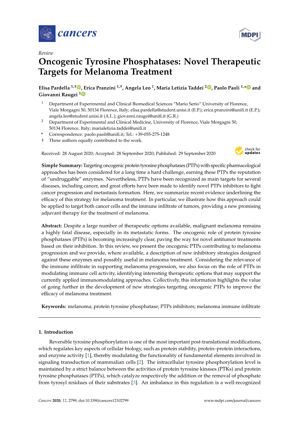 Oncogenic Tyrosine Phosphatases: Novel Therapeutic Targets for Melanoma Treatment