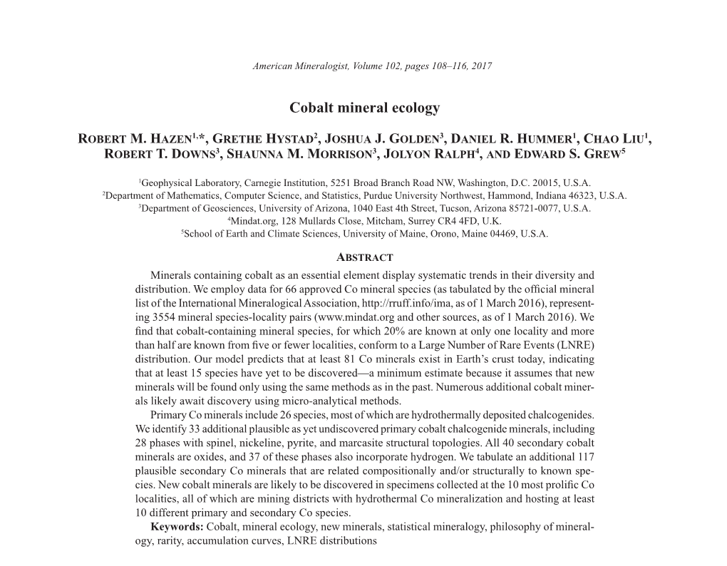 Cobalt Mineral Ecology