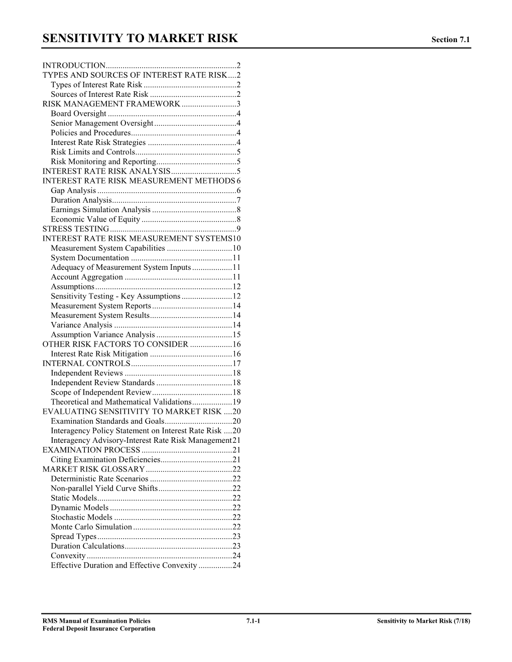 Section 7.1 Sensitivity to Market Risk