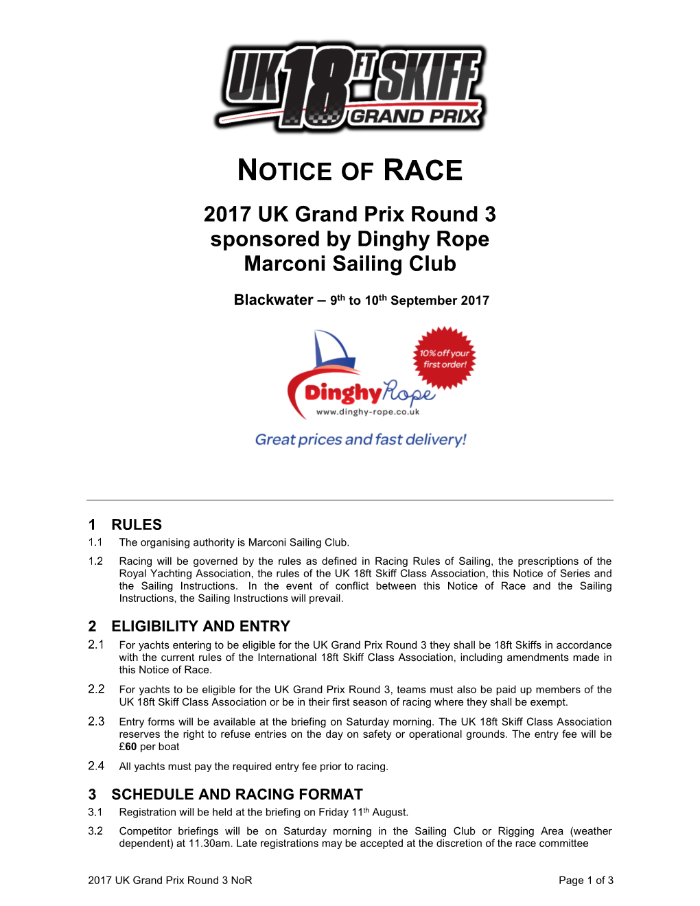 2017 UK 18Ft Skiff NOTICE of RACE Marconi SC