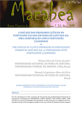 A Sintaxe Dos Pronomes Clíticos No Português