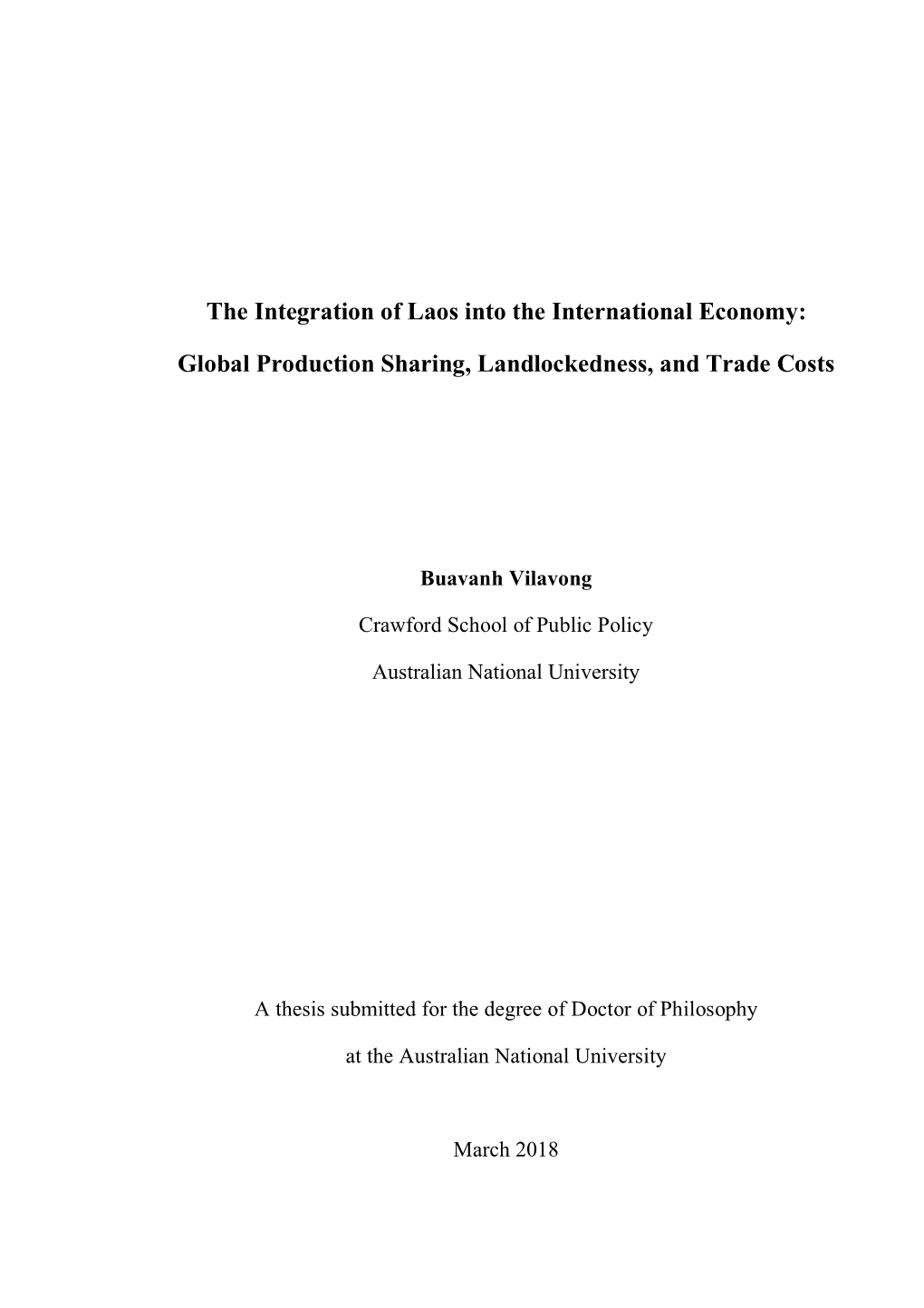 The Integration of Laos Into the International Economy: Global