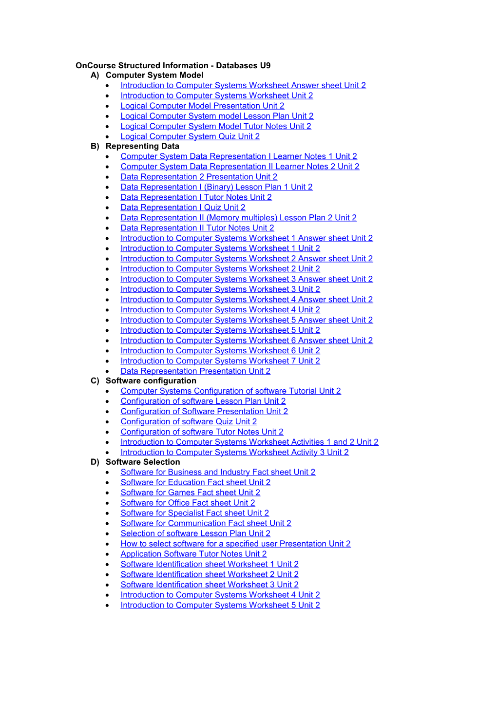 Oncourse Structured Information - Databases U9