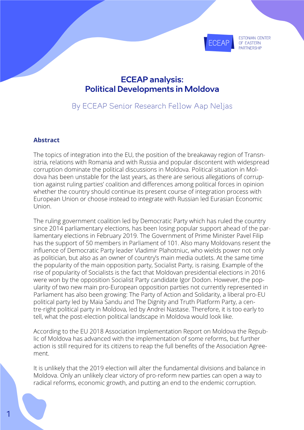 ECEAP Analysis: Political Developments in Moldova