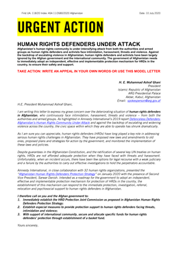 Afghanistan: Human Rights Defenders Under Attack