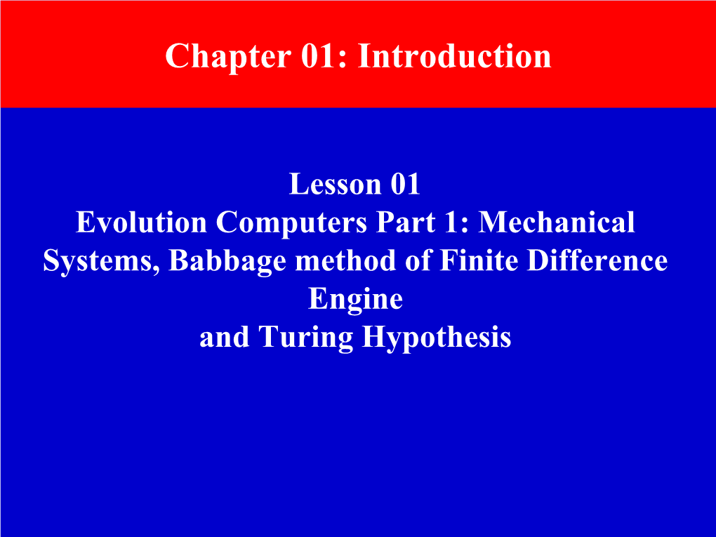 Mechanical Systems, Babbage Method of Finite Difference Engine and Turing Hypothesis