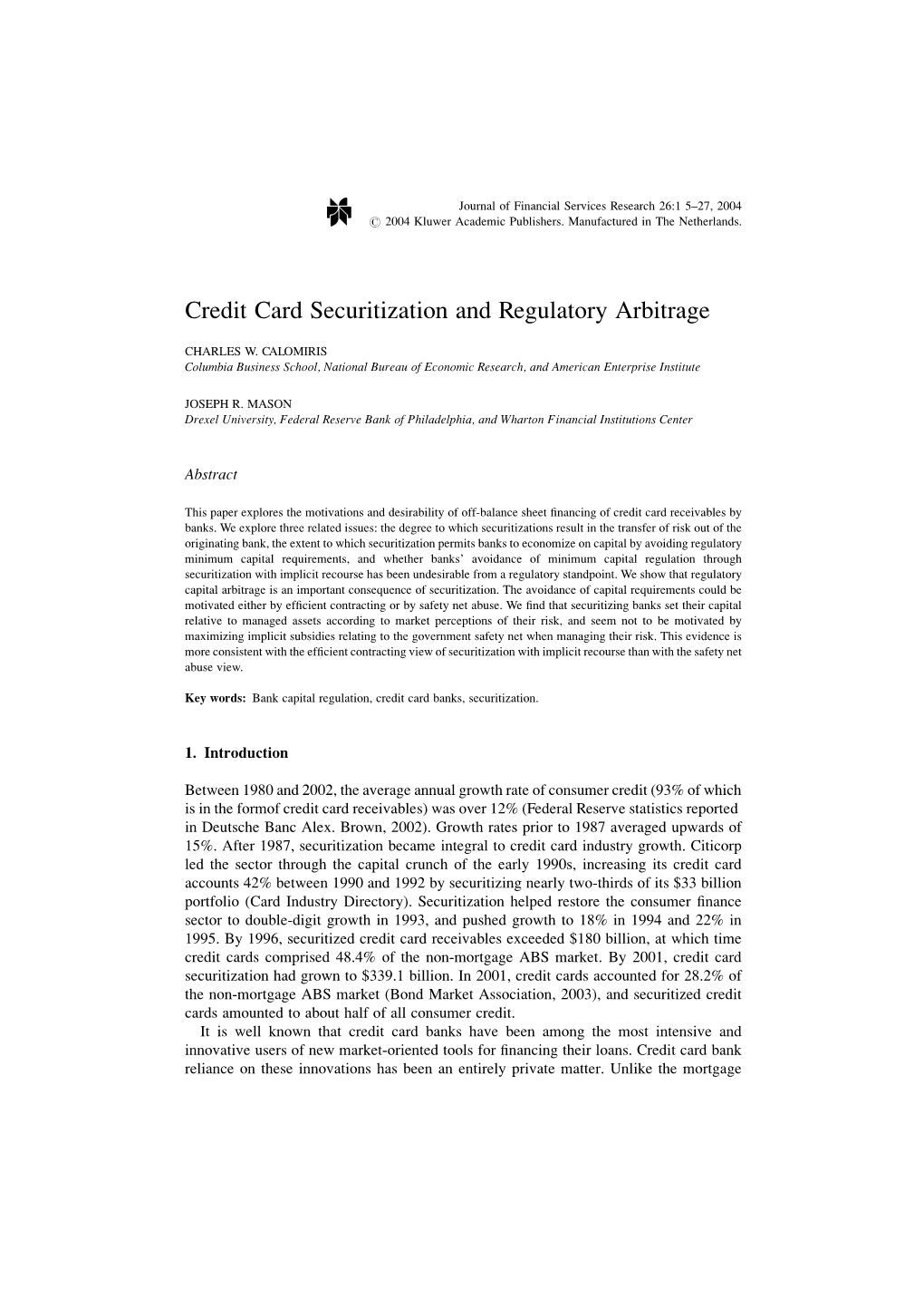 Credit Card Securitization and Regulatory Arbitrage