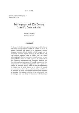 Interlanguage and 20Th Century Scientific Communication
