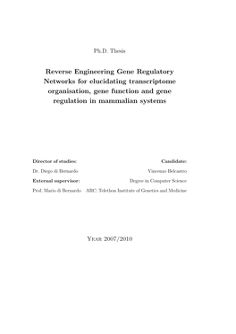 Reverse Engineering Gene Regulatory Networks for Elucidating Transcriptome Organisation, Gene Function and Gene Regulation in Mammalian Systems