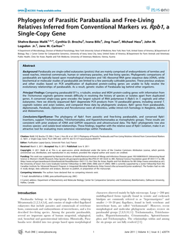 Phylogeny of Parasitic Parabasalia and Free-Living Relatives Inferred from Conventional Markers Vs