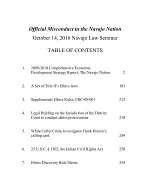 Official Misconduct in the Navajo Nation October 14, 2016 Navajo Law Seminar TABLE of CONTENTS