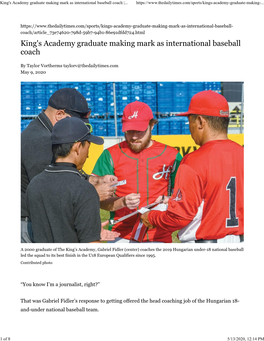 King's Academy Graduate Making Mark As International Baseball Coach |
