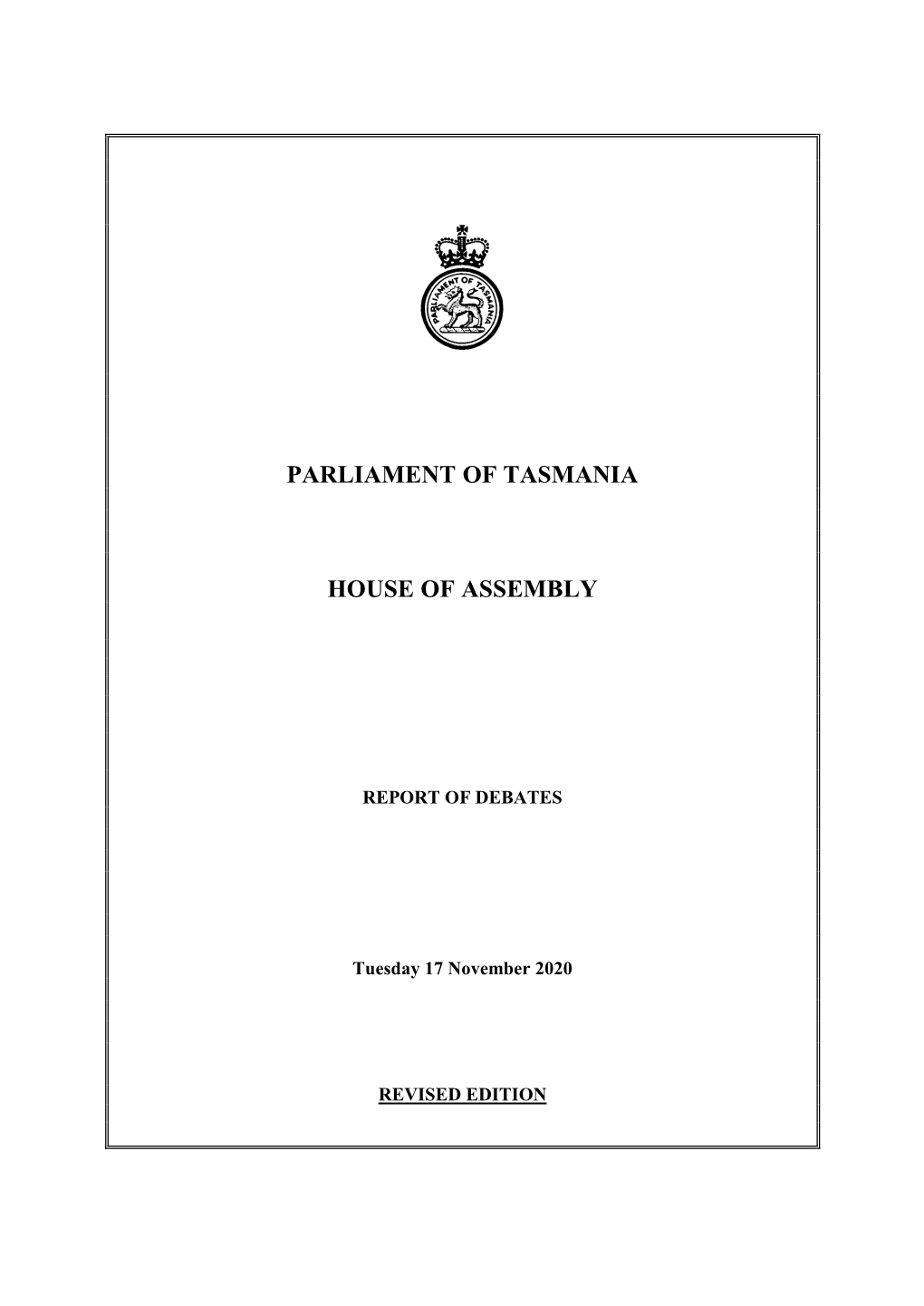 House of Assembly Tuesday 17 November 2020