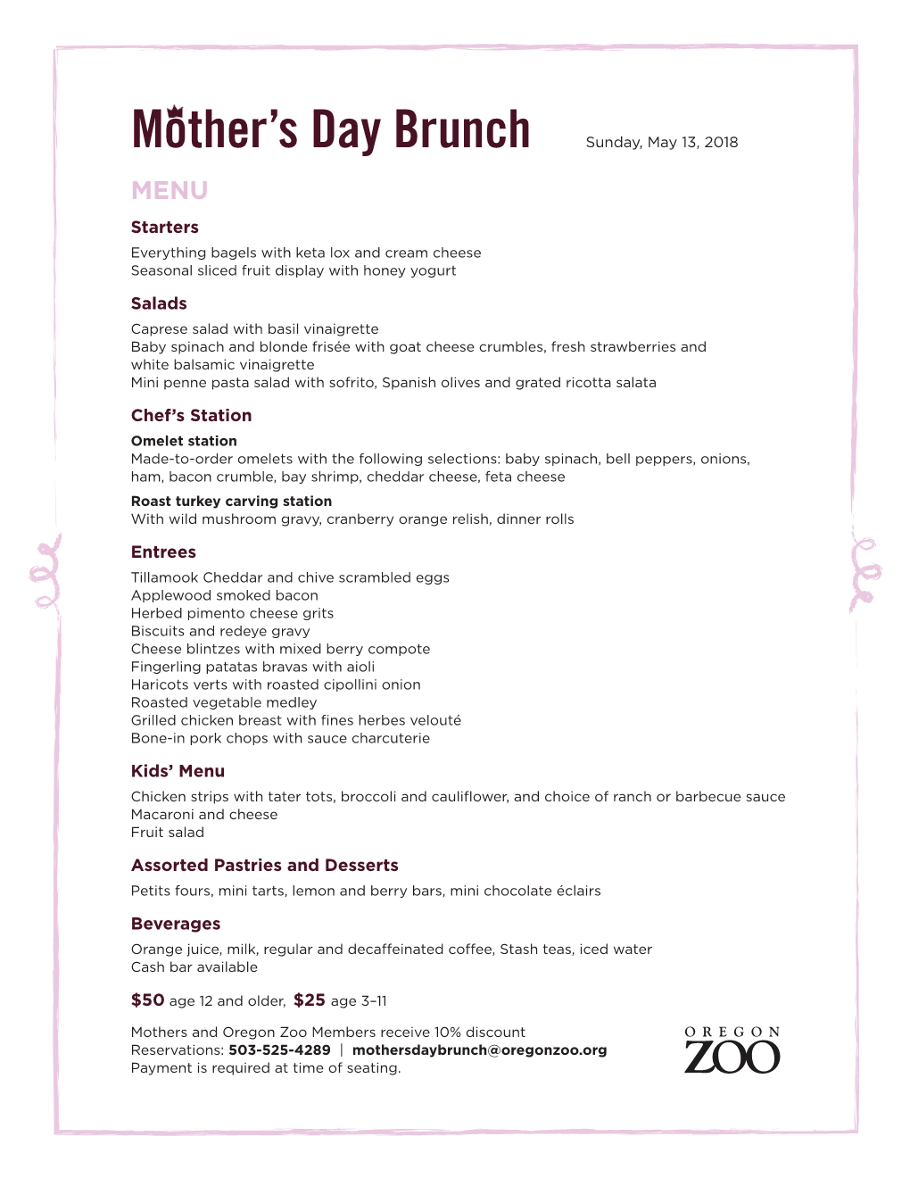 Mother's Day Brunch Sunday, May 13, 2018