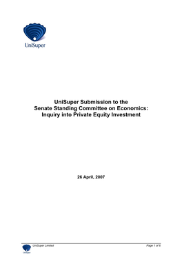 Submission to the Senate Standing Committee on Economics: Inquiry Into Private Equity Investment