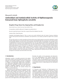 Research Article Antioxidant and Antimicrobial Activity of Ophiurasaponin Extracted from Ophiopholis Mirabilis
