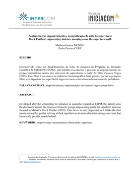 Pantera Negra: Empoderamento E Ressignificação Do Mito Do Super-Herói Black Panther: Empowering and New Meanings Over the Superhero Myth