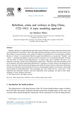 Rebellion, Crime and Violence in Qing China, 1722–1911