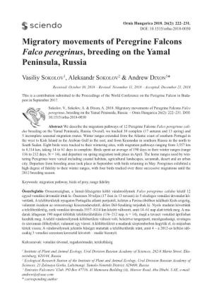 Migratory Movements of Peregrine Falcons Falco Peregrinus, Breeding on the Yamal Peninsula, Russia