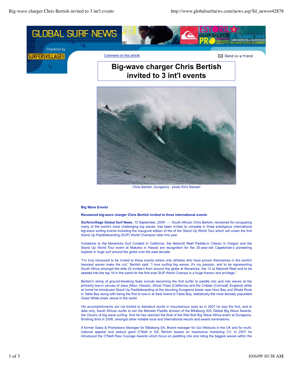 Big-Wave Charger Chris Bertish Invited to 3 Int'l Events