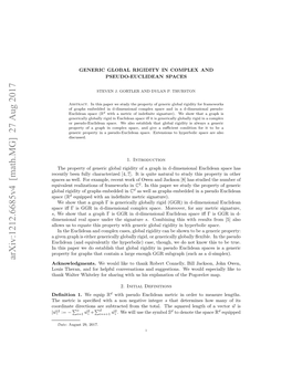 Generic Global Rigidity in Complex and Pseudo-Euclidean Spaces 3