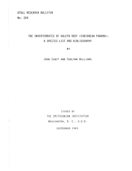 Atoll Research Bulletin No* 269 the Invertebrates Of