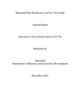 Film Production Activity Tax Credit Report 2013