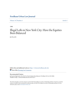 Illegal Lofts in New York City: Have the Equities Been Balanced Jay Facciolo