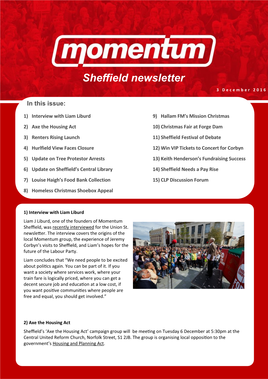 Sheffield Newsletter 3 December 2016