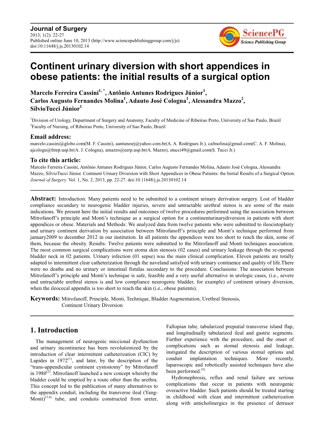 Continent Urinary Diversion with Short Appendices in Obese Patients: the Initial Results of a Surgical Option